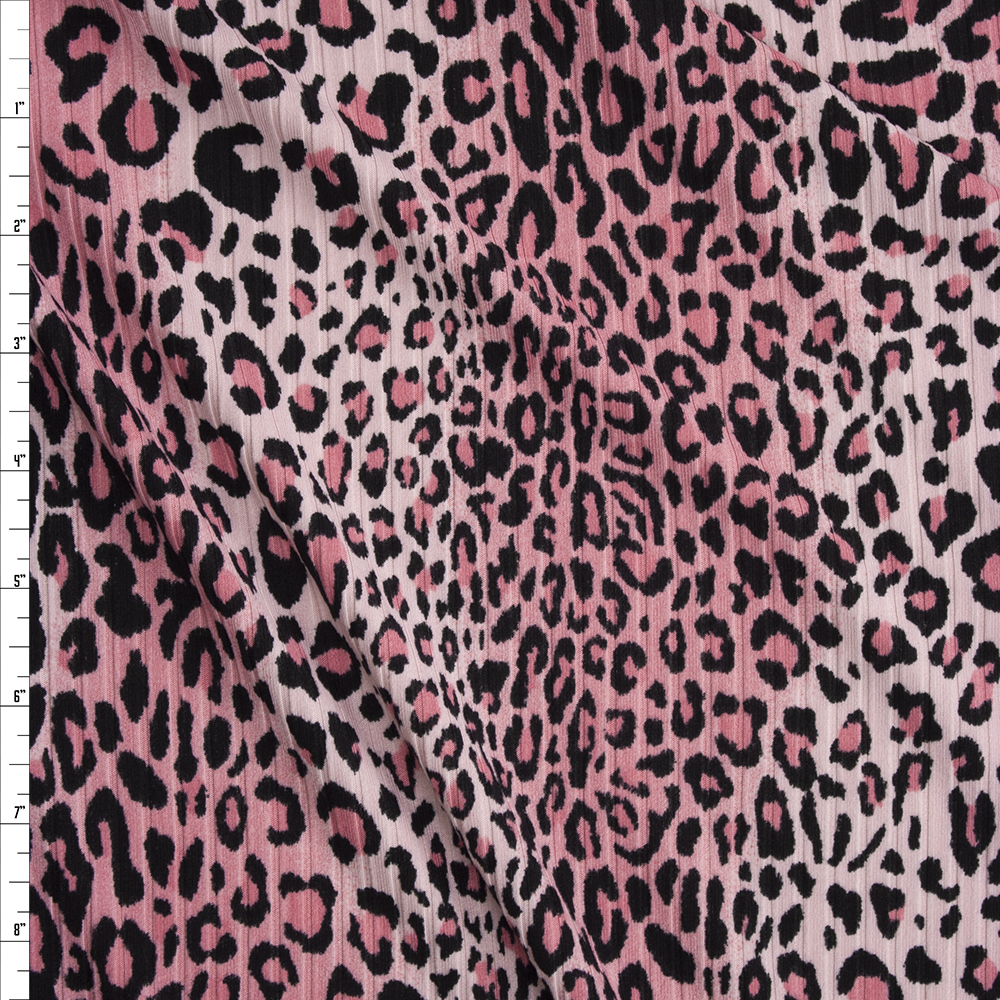 Pink Ombré Cheetah Brushed Stretch Rib Knit Fabric By The Yard