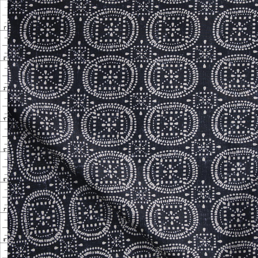 Dot Medallions on Black Designer Cotton Shirting from ‘Tori Richards’ Fabric By The Yard