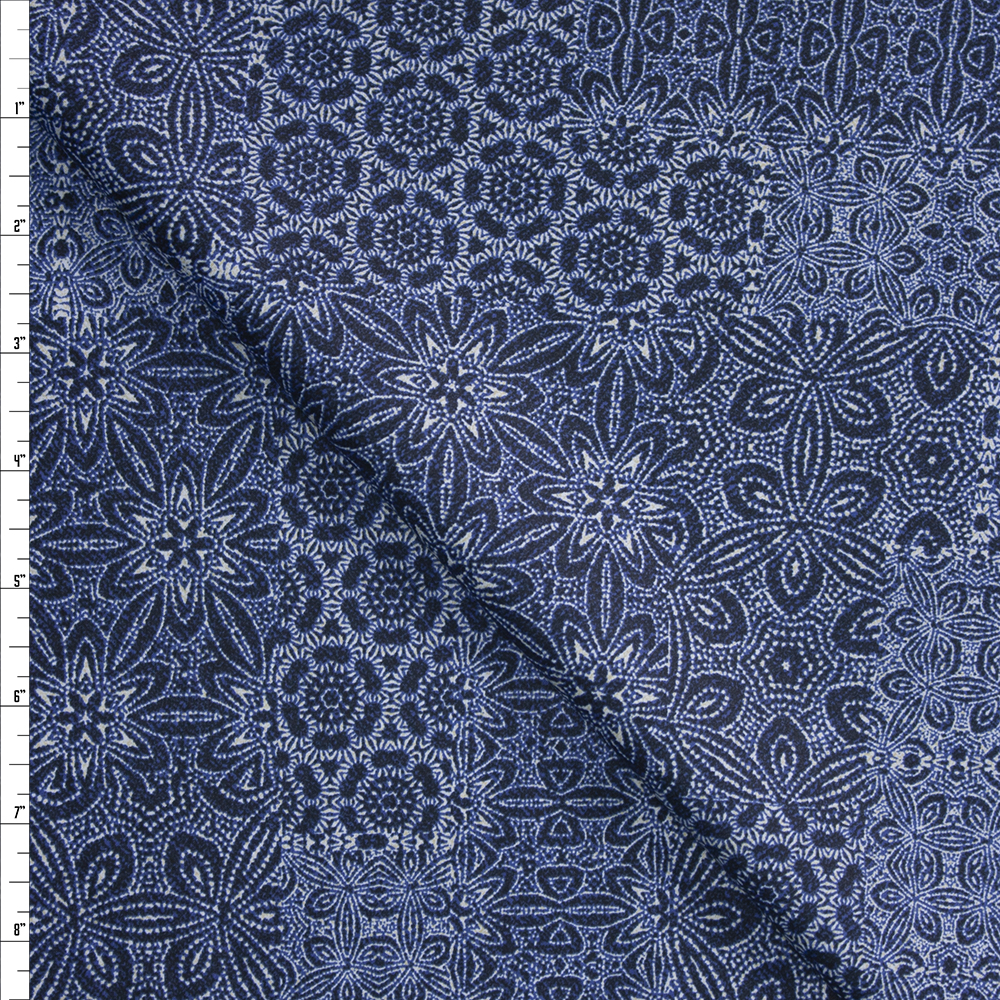 Island Patchwork on Blue Designer Cotton Shirting from ‘Tori Richards’ Fabric By The Yard