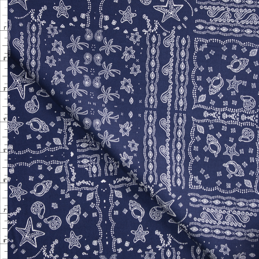 Beach Bandana on Navy Blue Designer Cotton Shirting from ‘Tori Richards’ Fabric By The Yard