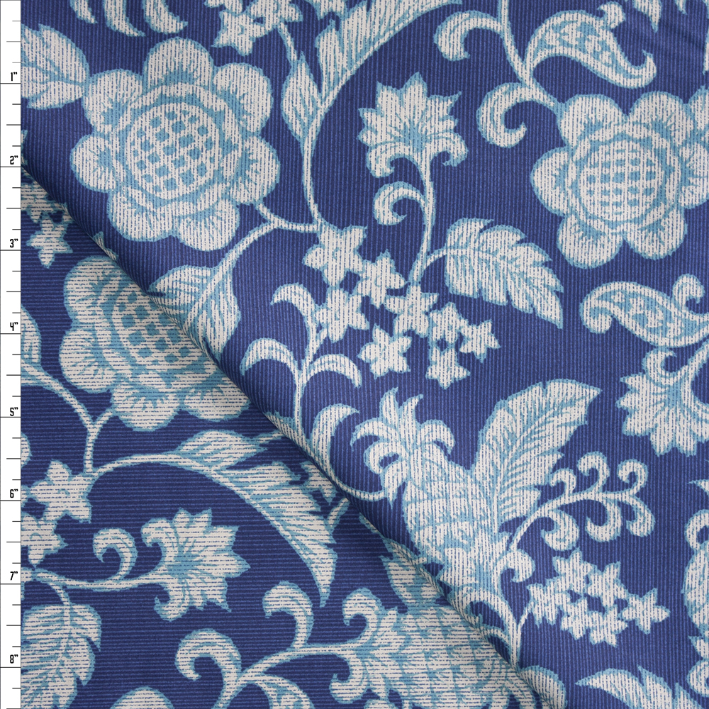 Pineapple Scrollwork on Blue Designer Cotton Shirting from ‘Tori Richards’ Fabric By The Yard