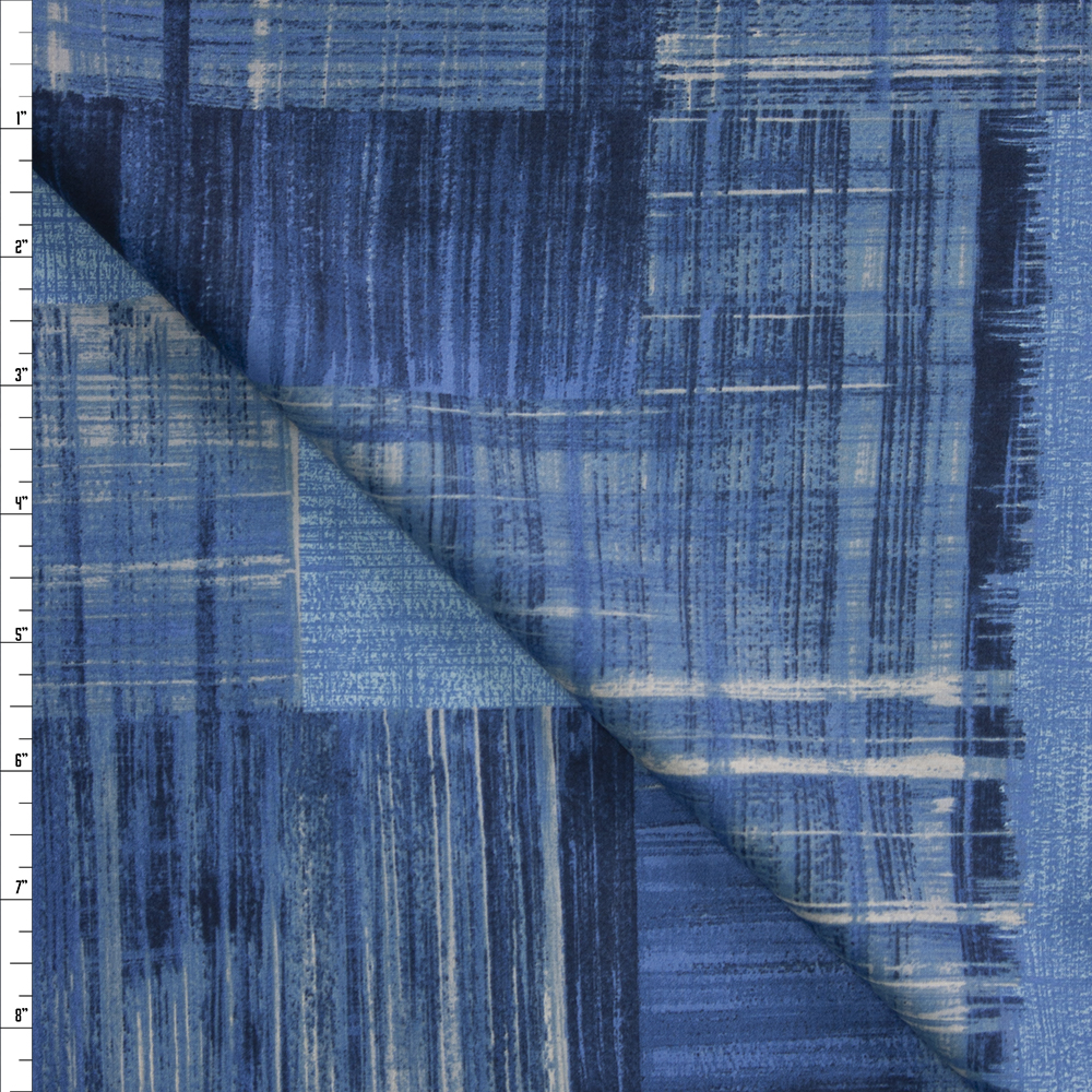 Paintstroke Patchwork Blue Designer Cotton Shirting from ‘Tori Richards’ Fabric By The Yard