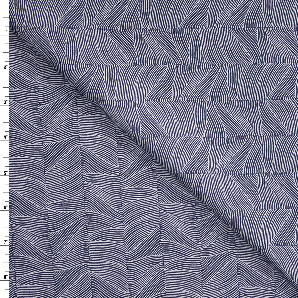 Wave Stripe on Midnight Blue Designer Cotton Shirting from ‘Tori Richards’ Fabric By The Yard