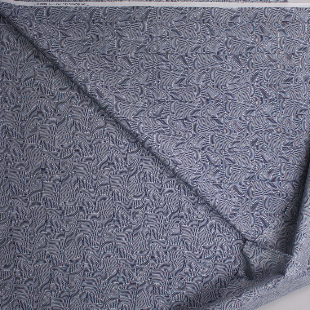 Wave Stripe on Midnight Blue Designer Cotton Shirting from ‘Tori Richards’ Fabric By The Yard - Wide shot