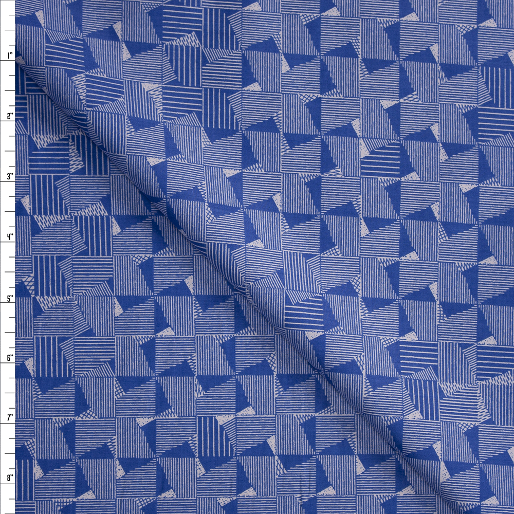 Crosshatch Squares on Blue Designer Cotton Shirting from ‘Tori Richards’ Fabric By The Yard