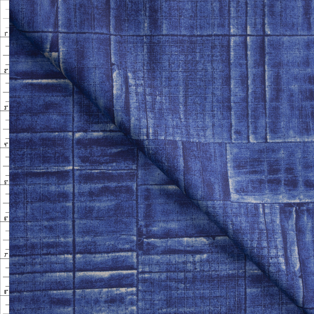 Deep Blue Grid Tiles Designer Cotton Shirting from ‘Tori Richards’ Fabric By The Yard