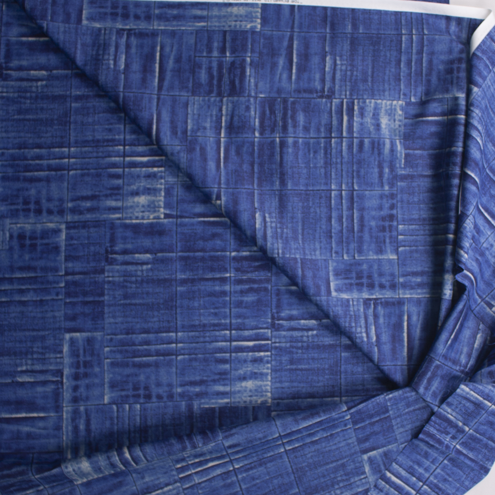 Deep Blue Grid Tiles Designer Cotton Shirting from ‘Tori Richards’ Fabric By The Yard - Wide shot