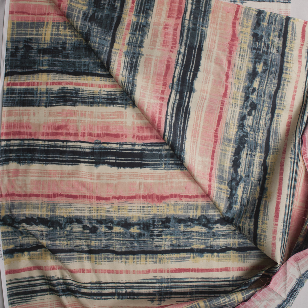 Pink, Ivory, and Charcoal Watercolor Stripe Designer Cotton Shirting from ‘Tori Richards’ Fabric By The Yard - Wide shot
