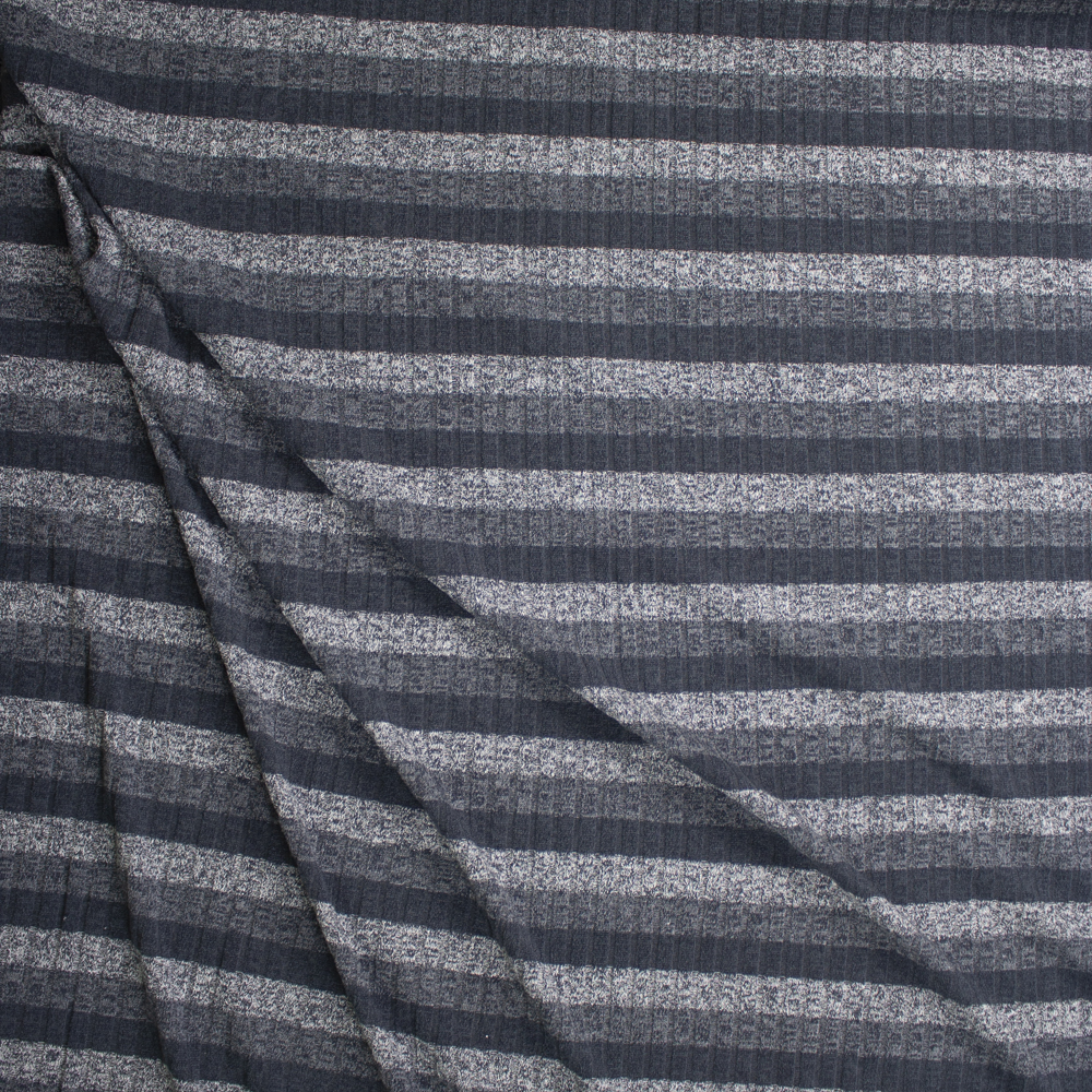 Grey Horizontal Stripe Ribbed Sweater Knit Fabric By The Yard - Wide shot