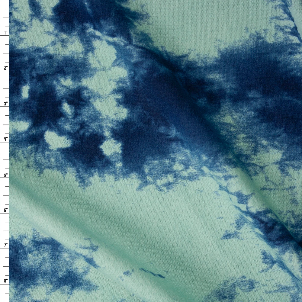 Aqua and Blue Tie Dye Sweater Knit Fabric By The Yard
