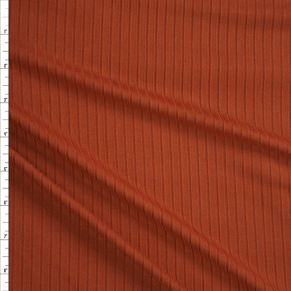 Rust Brushed Stretch Rib Knit Fabric By The Yard