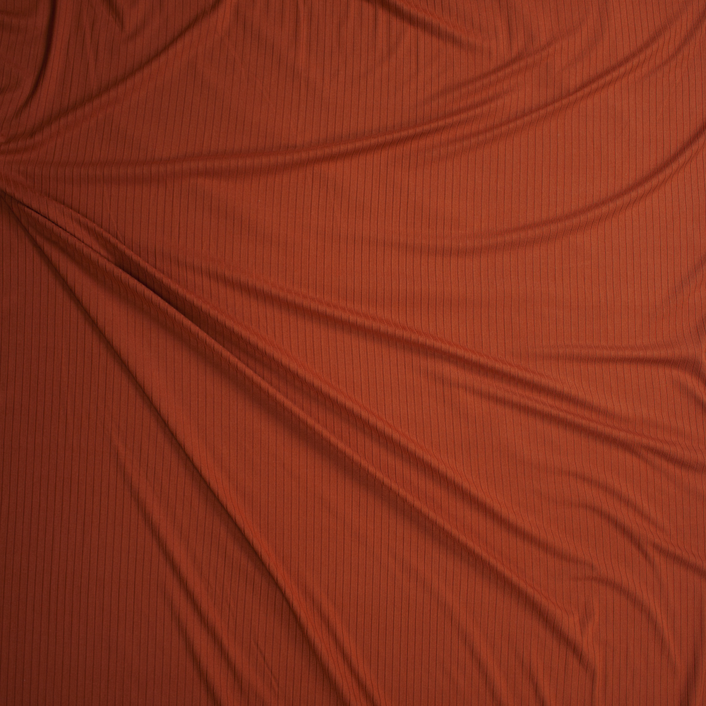 Rust Brushed Stretch Rib Knit Fabric By The Yard - Wide shot