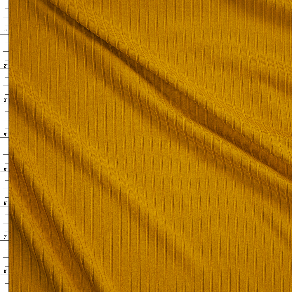 Mustard Brushed Stretch Rib Knit Fabric By The Yard