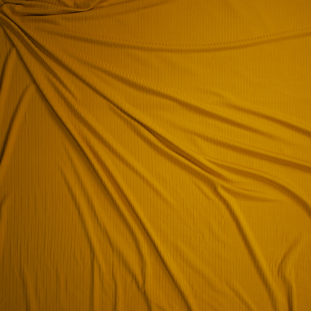 Mustard Brushed Stretch Rib Knit Fabric By The Yard - Wide shot
