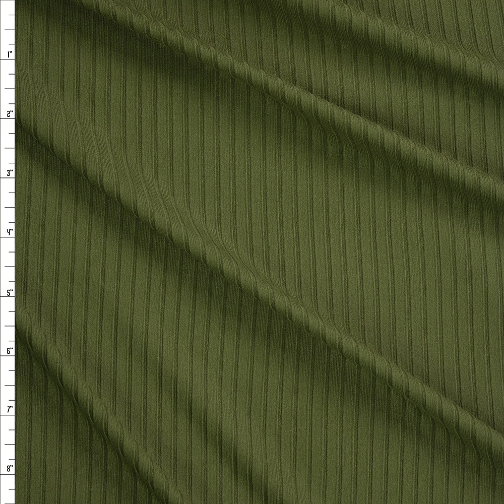 Olive Green Brushed Stretch Rib Knit Fabric By The Yard