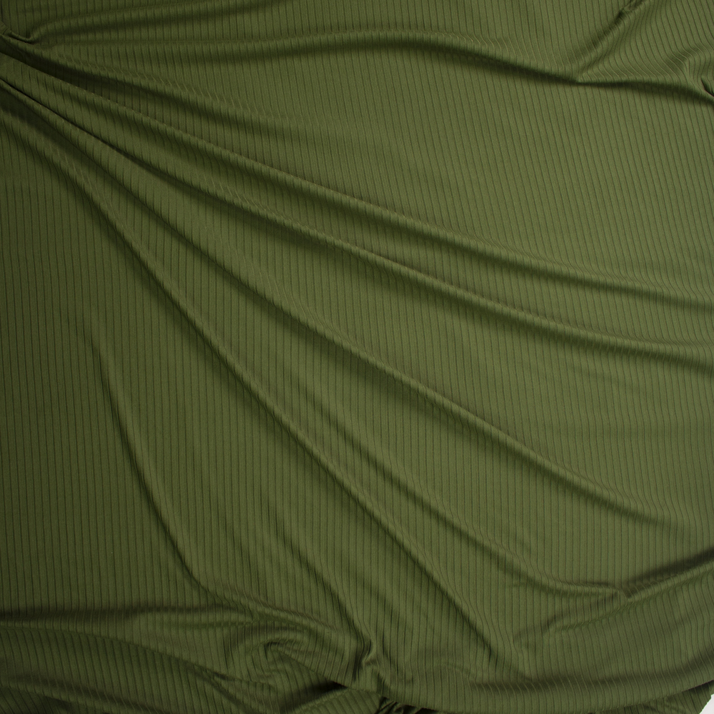 Olive Green Brushed Stretch Rib Knit Fabric By The Yard - Wide shot
