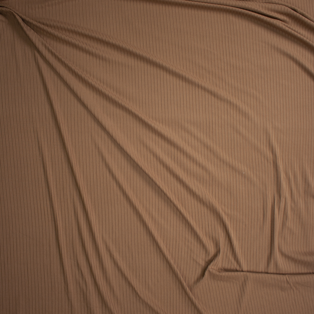 Tan Brushed Stretch Rib Knit Fabric By The Yard - Wide shot