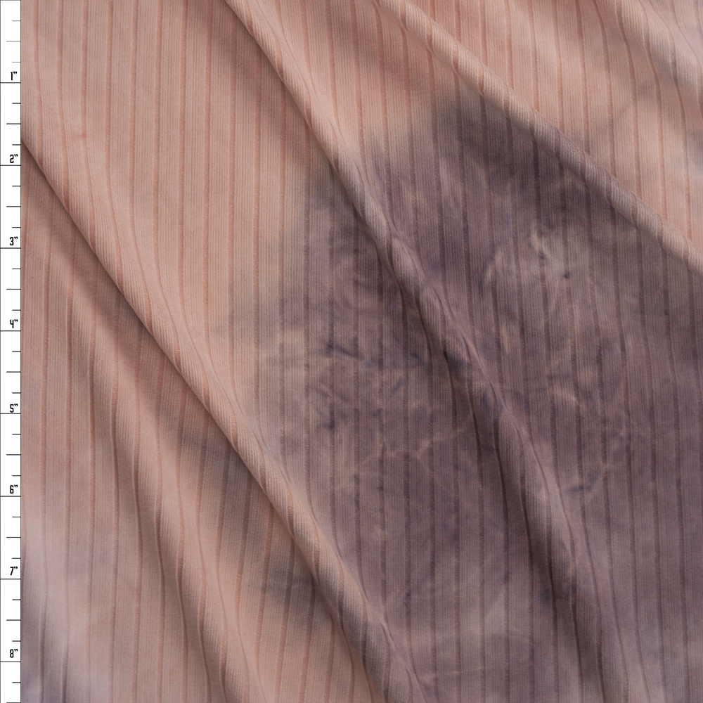 Pink and Dusty Lilac Tie Dye Brushed Stretch Rib Knit Fabric By The Yard