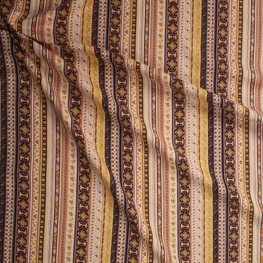 Dusty Pink, Mustard, and Ivory Ornate Stripe Soft Linen Fabric By The Yard - Wide shot