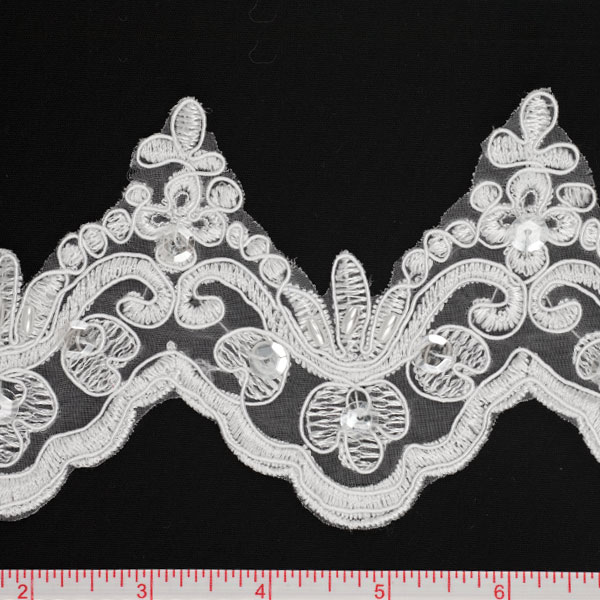 White Beaded and Sequined Lace Trim
