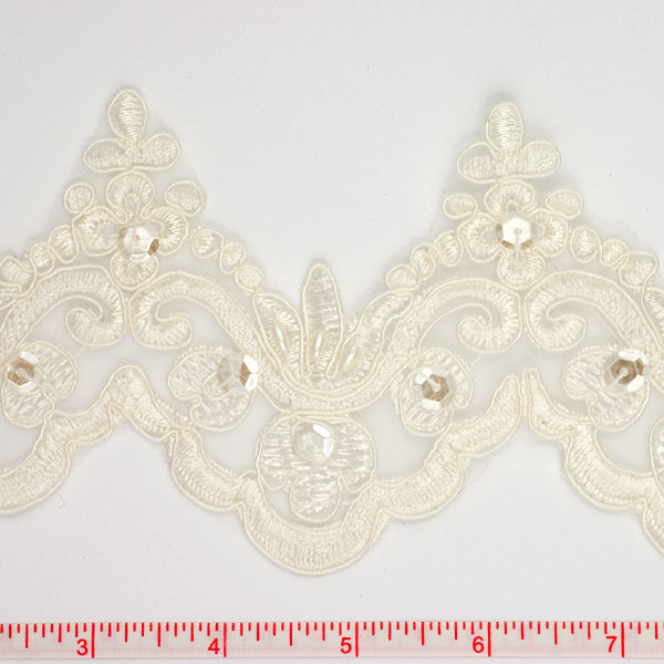 Ivory Beaded and Sequined Lace Trim