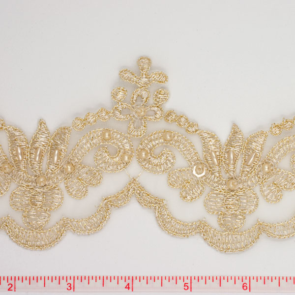 Gold Beaded and Sequined Lace Trim