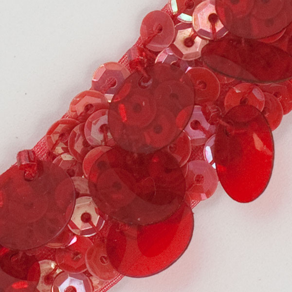 Red Sequined and Beaded Medallion Trim - Enlarged to show detail