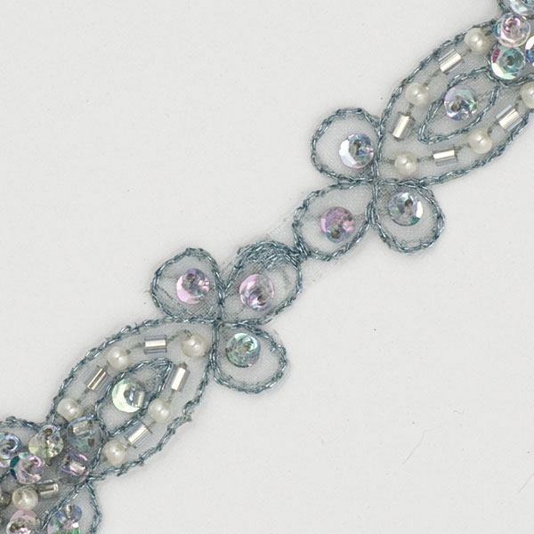 Slate Blue Beaded Fashion Trim - Enlarged to show detail