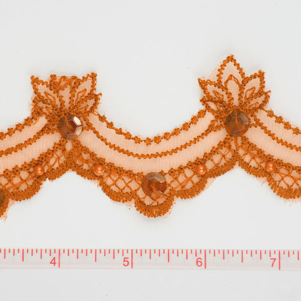 Orange Sequined Lace Trim