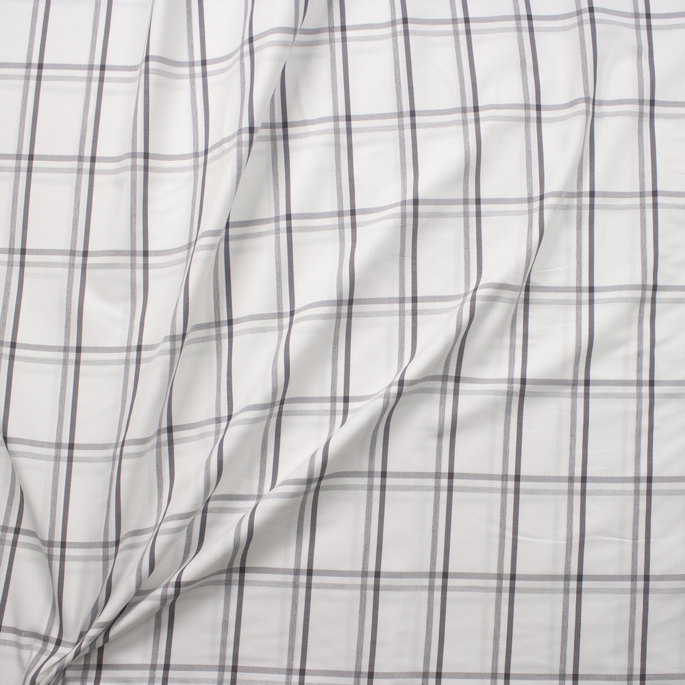Grey and White Windowpane Plaid Midweight Cotton Poplin from ‘Brooks Brothers’ Fabric By The Yard - Wide shot