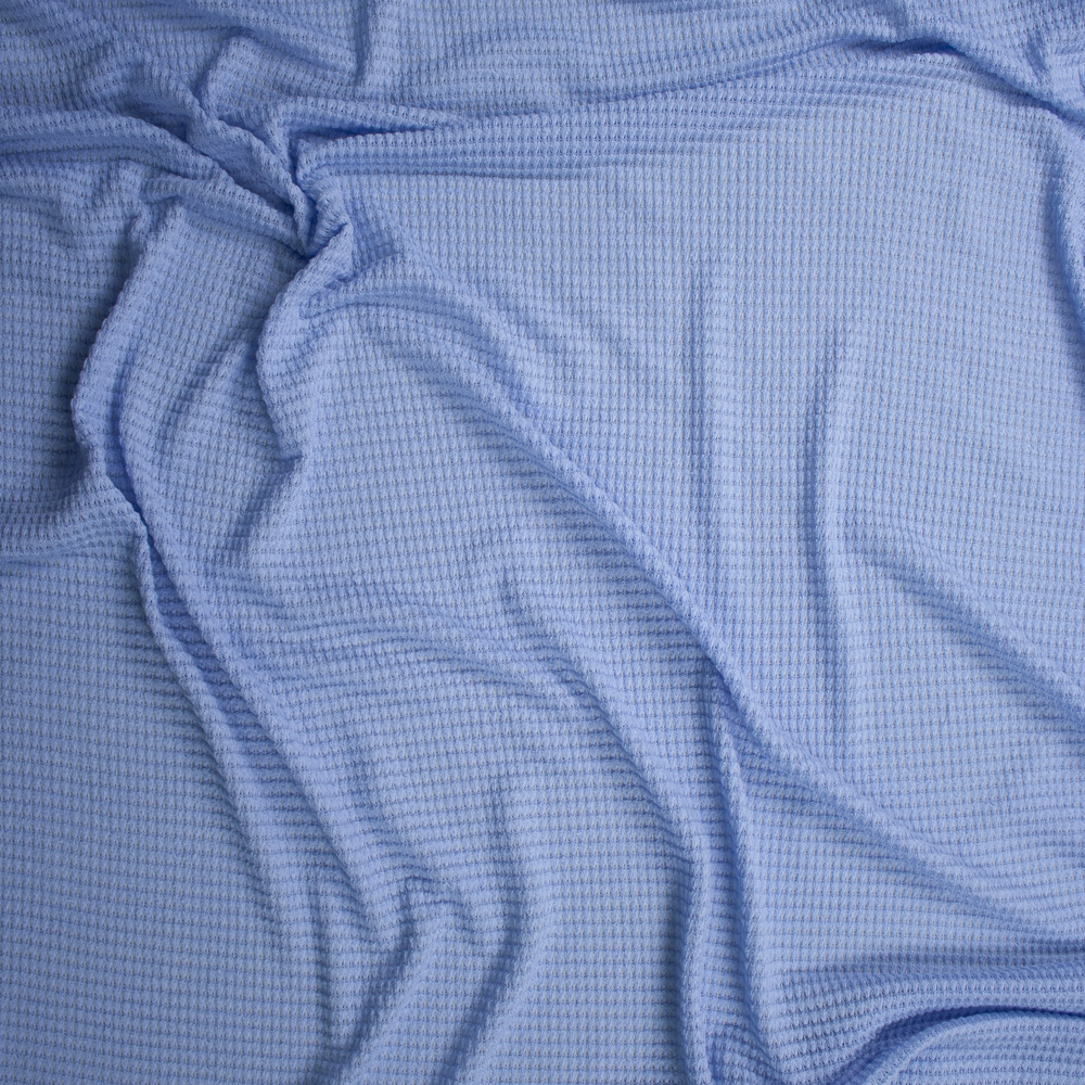 Light Blue Chunky Waffle Knit Fabric By The Yard - Wide shot