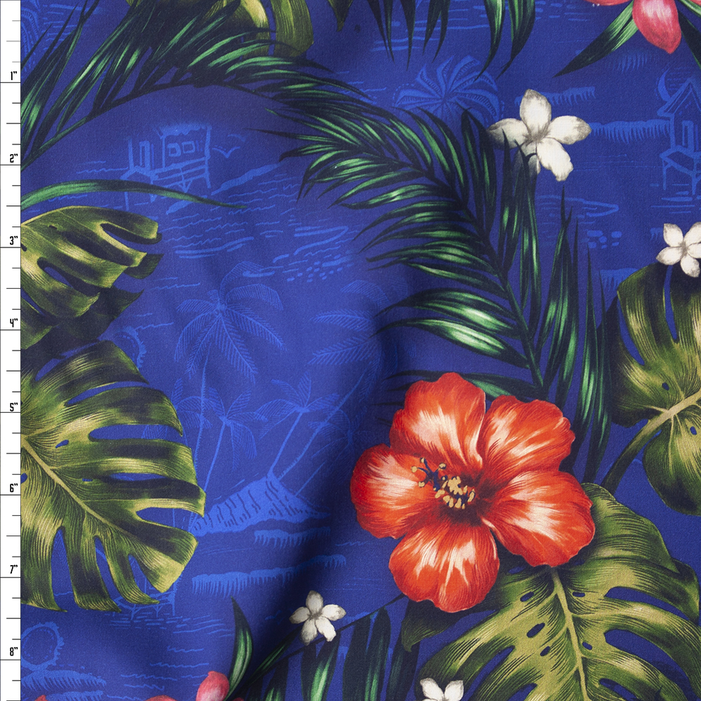 Makaha Nights Royal by Robert Kaufman Rayon Challis Fabric By The Yard