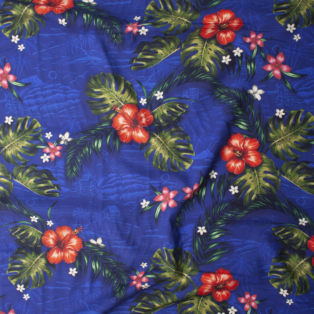 Makaha Nights Royal by Robert Kaufman Rayon Challis Fabric By The Yard - Wide shot