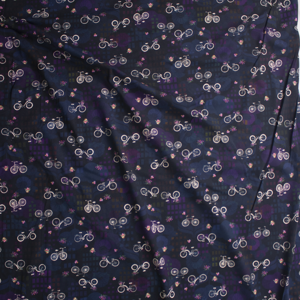 Happy Place Bikes Midnight Cotton/Spandex Jersey Fabric By The Yard - Wide shot