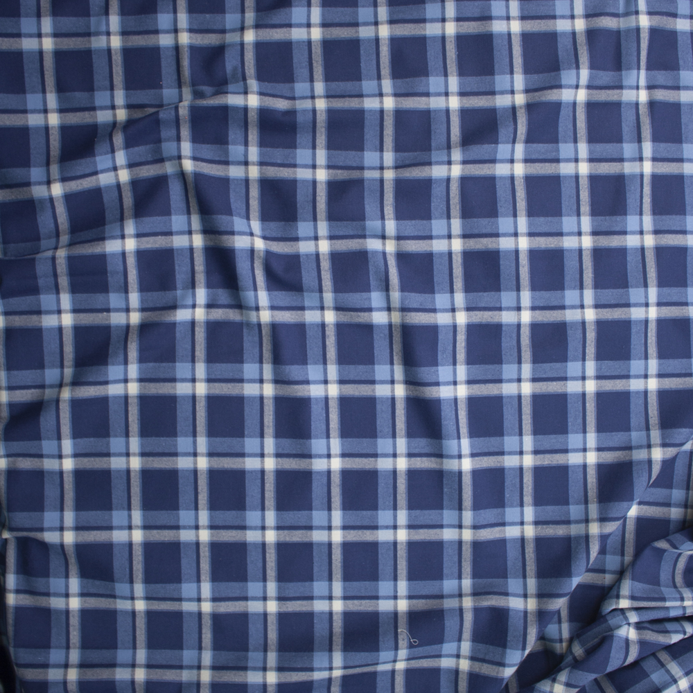 Navy, White, and Light Blue Plaid Cotton Flannel Fabric By The Yard - Wide shot