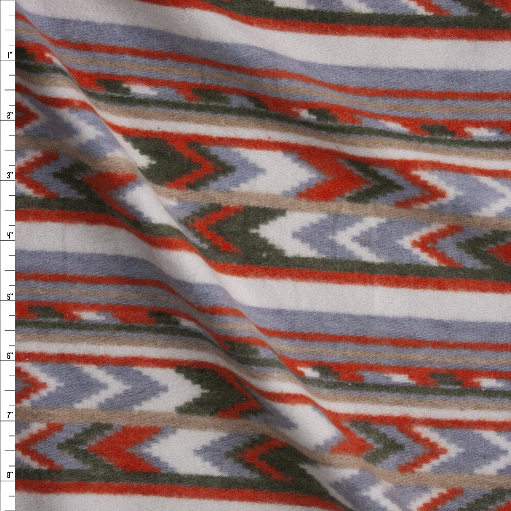 Orange, Olive, Grey, and Ivory Southwestern Stripe Brushed Sweater Knit Fabric By The Yard