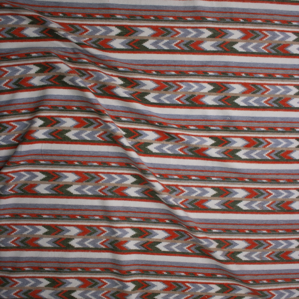 Orange, Olive, Grey, and Ivory Southwestern Stripe Brushed Sweater Knit Fabric By The Yard - Wide shot