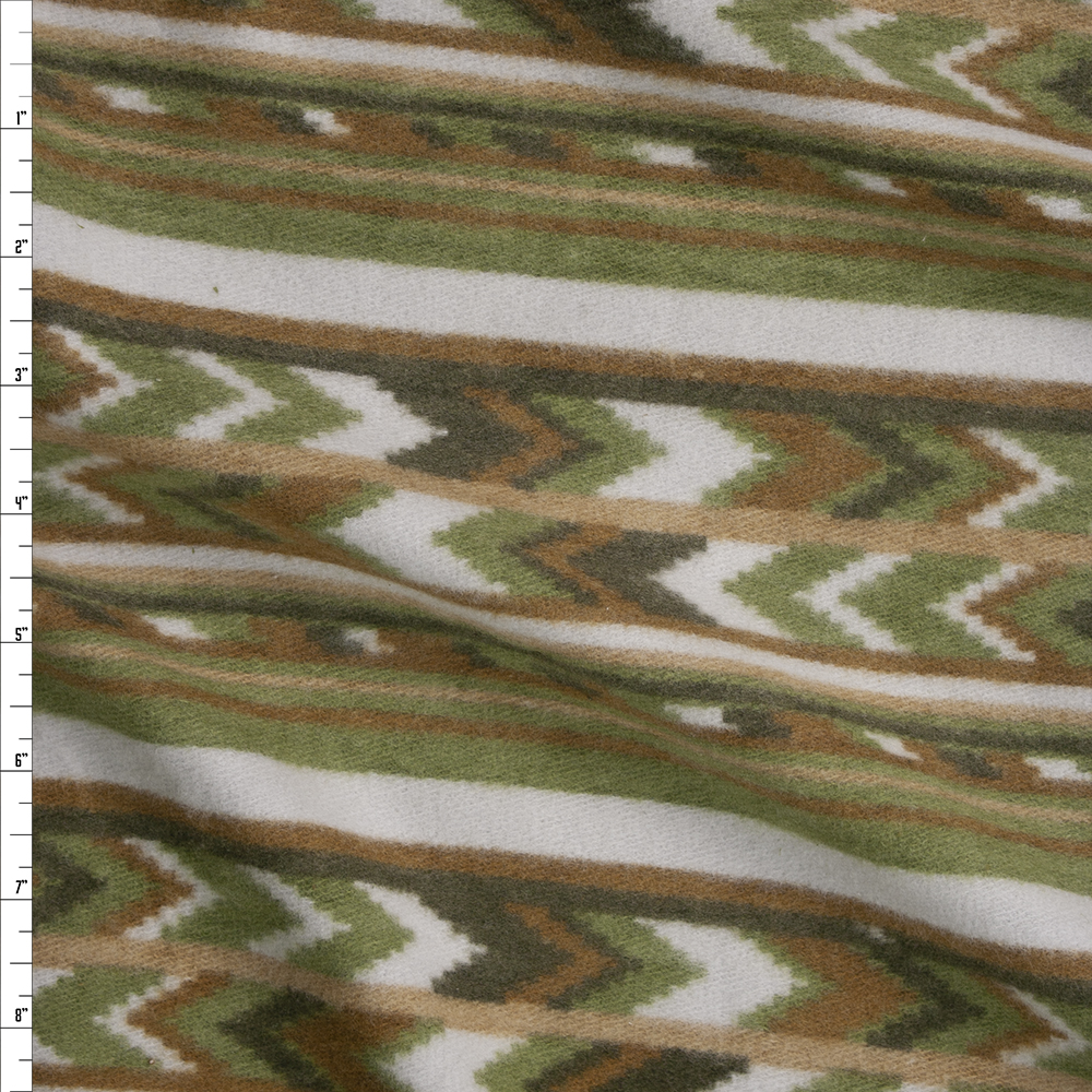 Olive, Tan, and Ivory Southwestern Stripe Brushed Sweater Knit Fabric By The Yard
