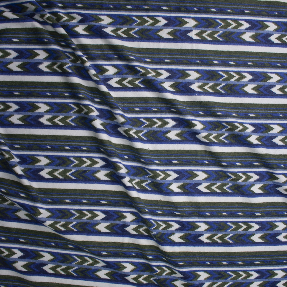 Olive, White, and Blue Southwestern Stripe Brushed Sweater Knit Fabric By The Yard - Wide shot