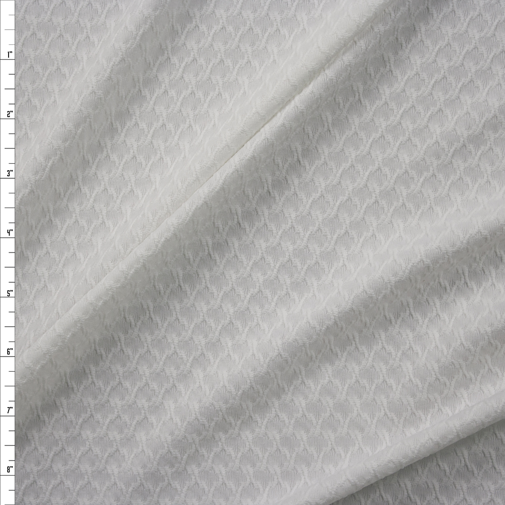 Ivory Diamond Weave Textured Double Knit Fabric By The Yard