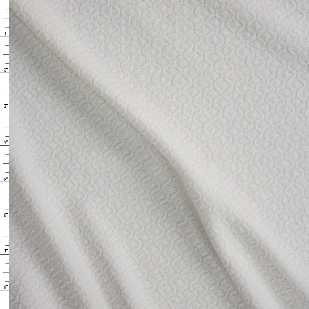 Ivory Waving Lines and Diamonds Textured Double Knit Fabric By The Yard