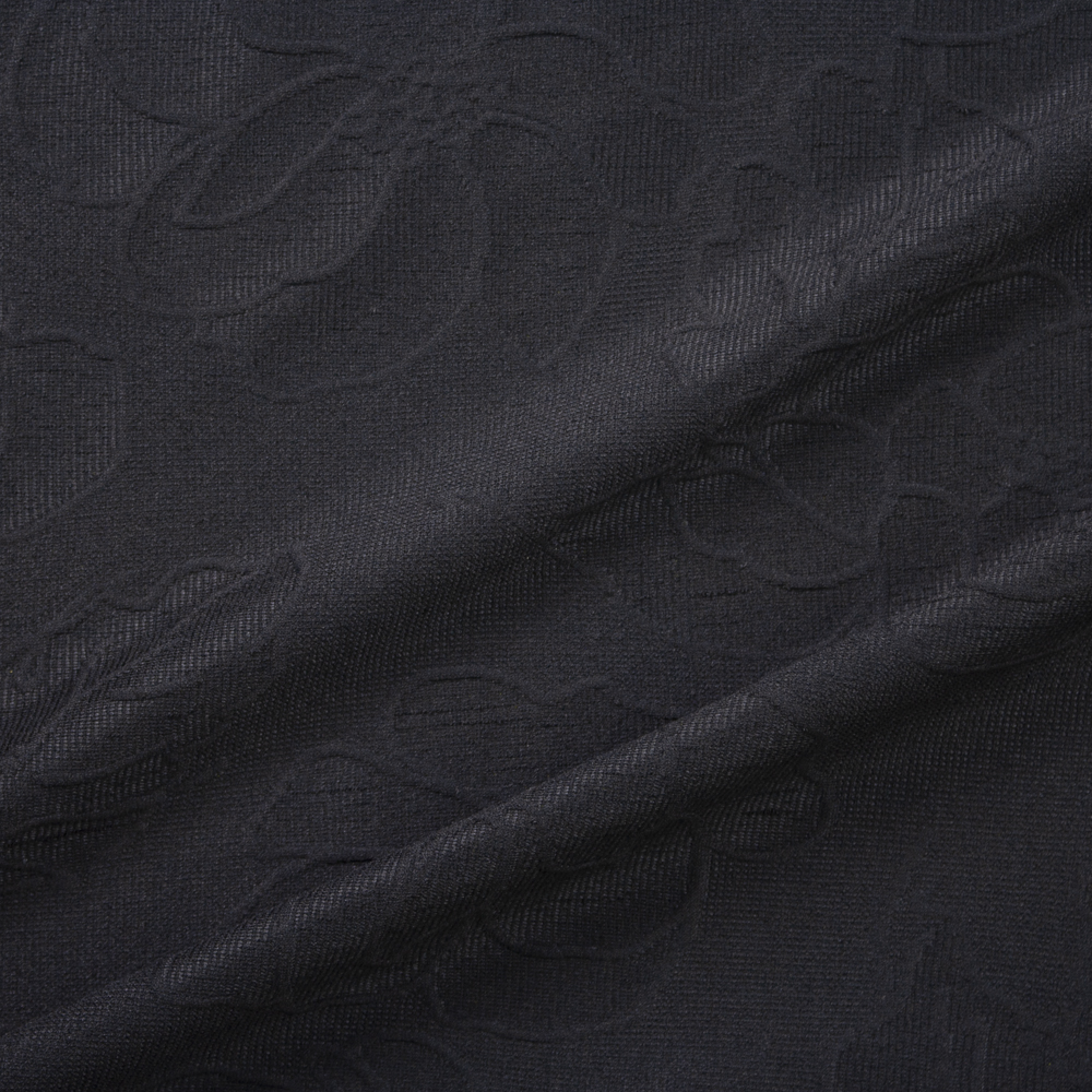 Black Large Floral Textured Double Knit Fabric By The Yard - Wide shot