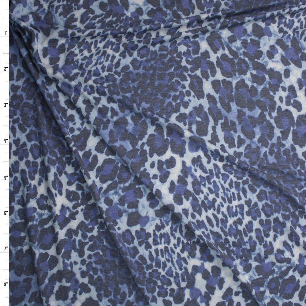 Blue Leopard Print Poly/Rayon French Terry
