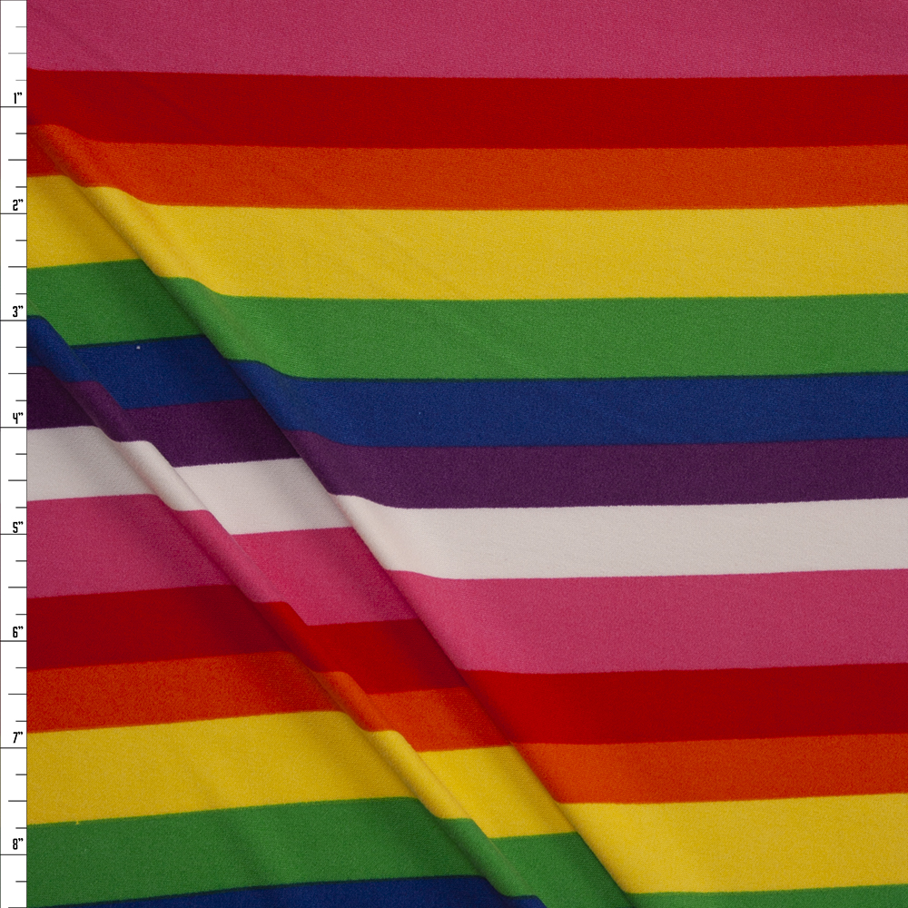 Horizontal Rainbow Stripe Double Brushed Poly/Spandex Fabric By The Yard