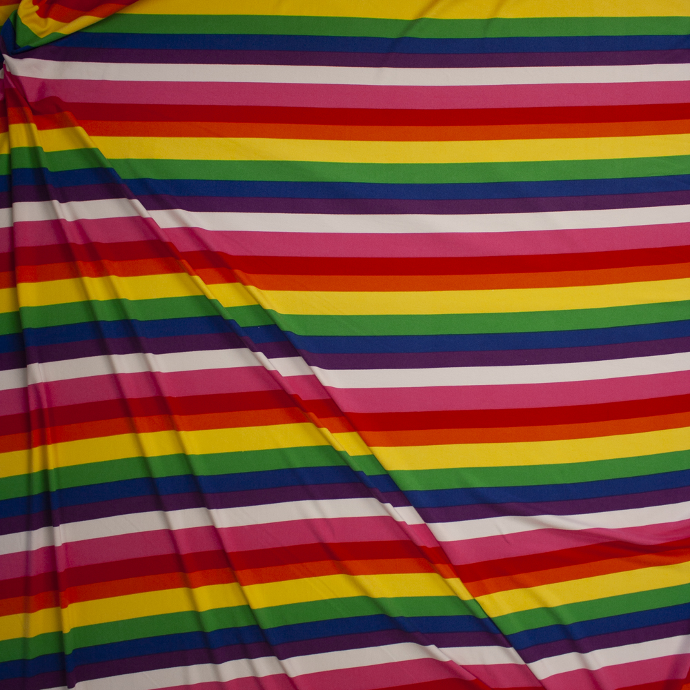 Horizontal Rainbow Stripe Double Brushed Poly/Spandex Fabric By The Yard - Wide shot