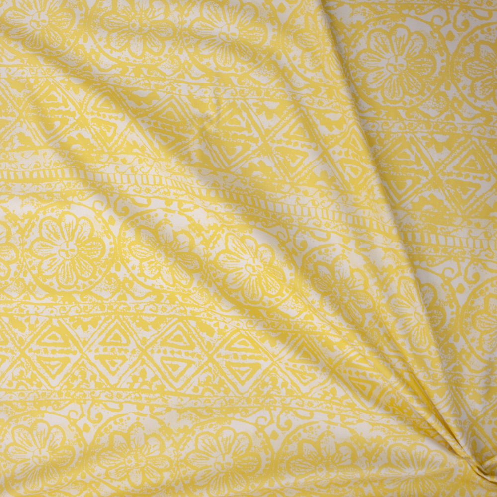 Yellow and White Floral Stretch Cotton Poplin Fabric By The Yard - Wide shot