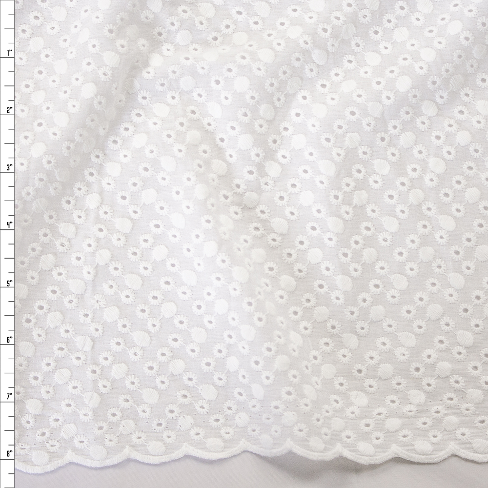Warm White Dotted Double Scalloped Lightweight Cotton Eyelet Fabric By The Yard