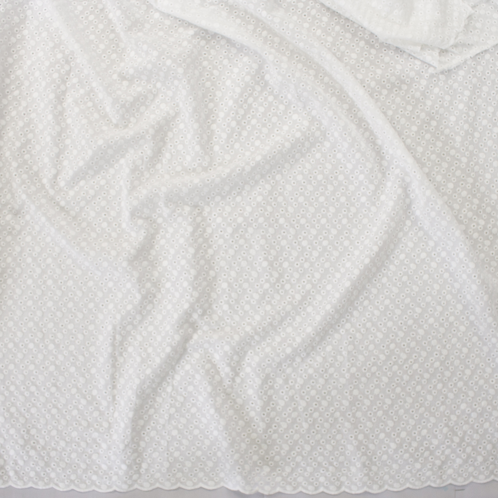 Warm White Dotted Double Scalloped Lightweight Cotton Eyelet Fabric By The Yard - Wide shot