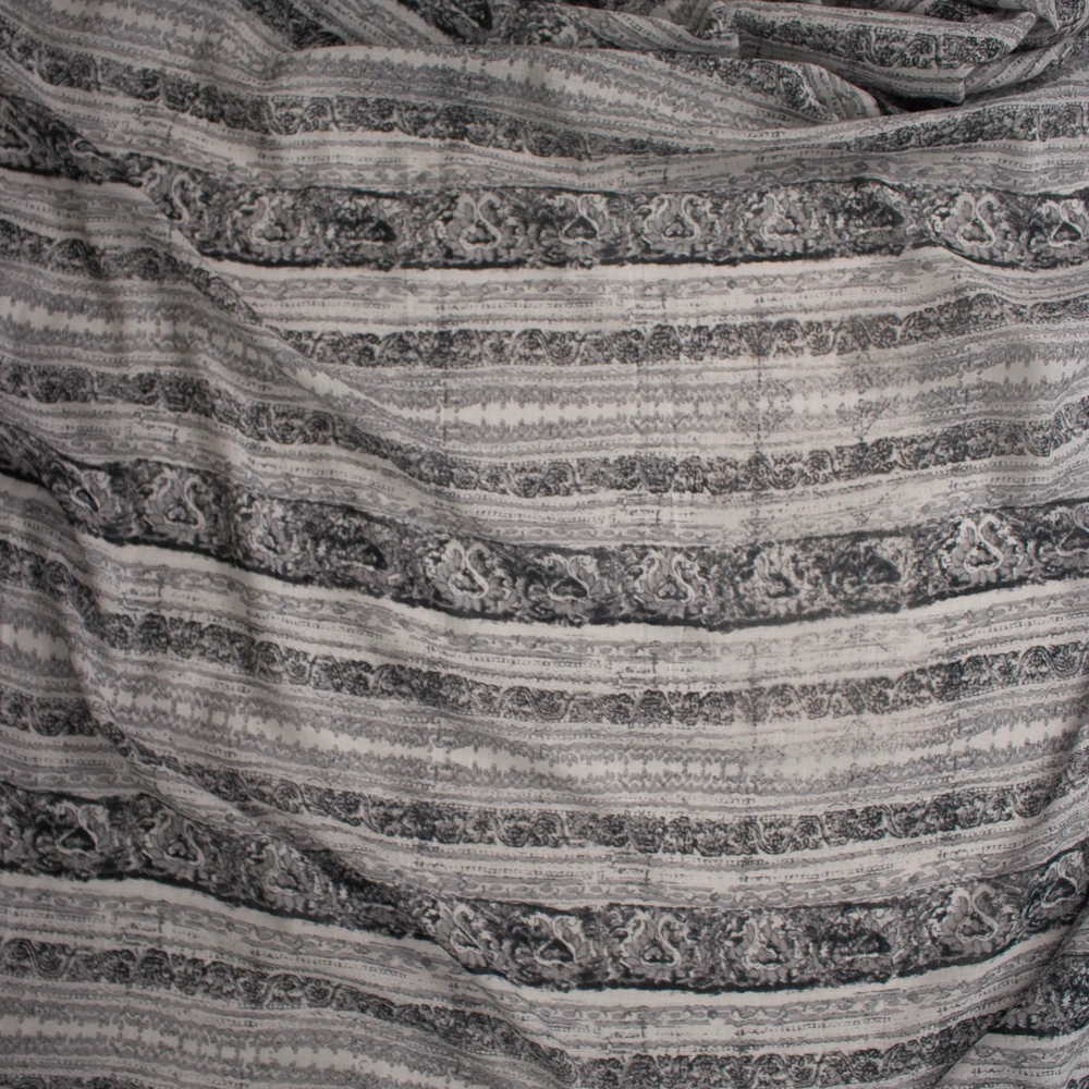 Charcoal and Grey Bohemian Stripe Open Weave Cotton Voile Fabric By The Yard - Wide shot