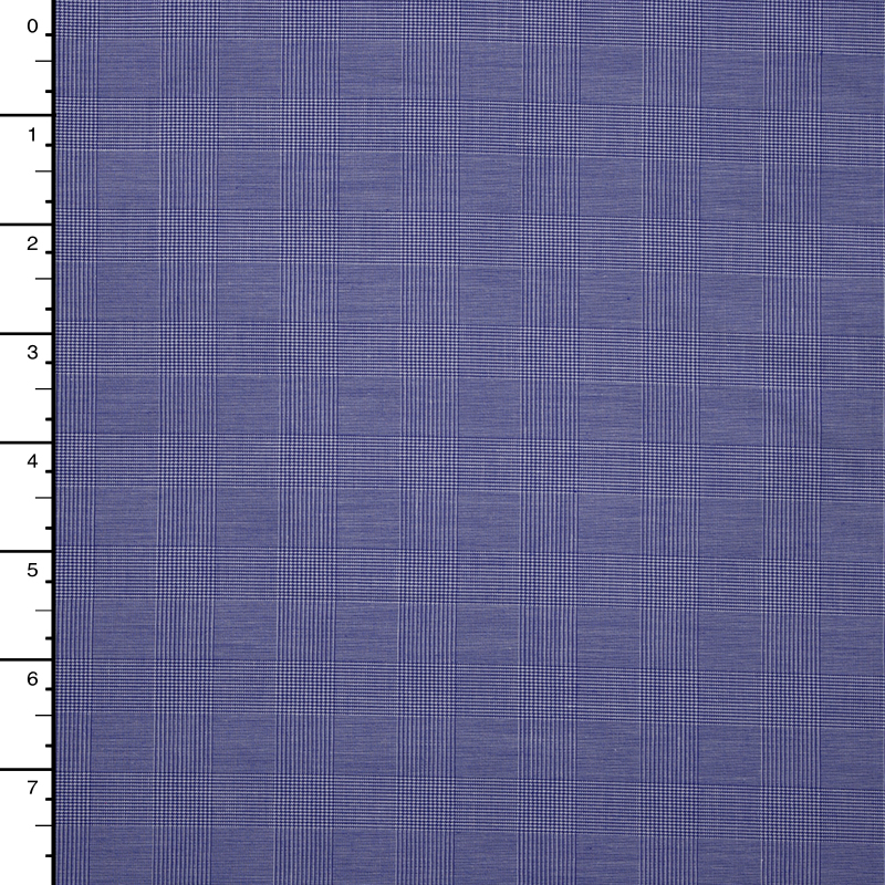Denim Blue Houndstooth Plaid Designer Fine Cotton Shirting Fabric By The Yard